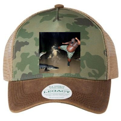 Man Kicking Alligator In Swamp Funny Oddly Specific Meme Legacy Tie Dye Trucker Hat