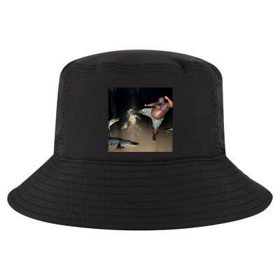 Man Kicking Alligator In Swamp Funny Oddly Specific Meme Cool Comfort Performance Bucket Hat
