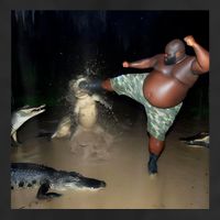 Man Kicking Alligator In Swamp Funny Oddly Specific Meme Cool Comfort Performance Bucket Hat