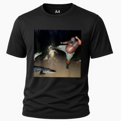 Man Kicking Alligator In Swamp Funny Oddly Specific Meme Performance Shirt