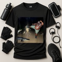 Man Kicking Alligator In Swamp Funny Oddly Specific Meme Performance Shirt