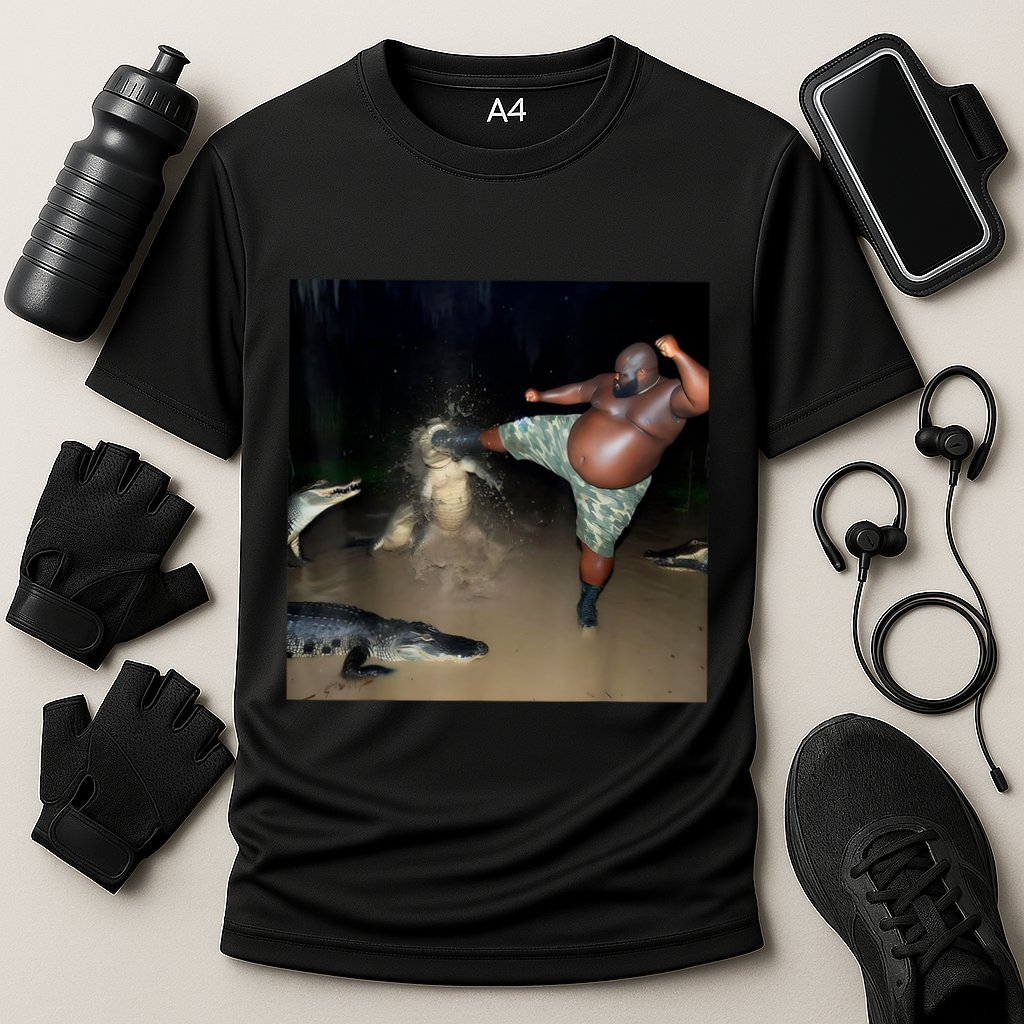 Man Kicking Alligator In Swamp Funny Oddly Specific Meme Performance Shirt