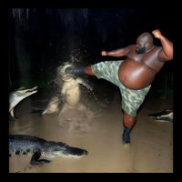 Man Kicking Alligator In Swamp Funny Oddly Specific Meme Bucket Hat