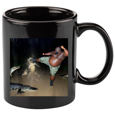 Man Kicking Alligator In Swamp Funny Oddly Specific Meme 11oz C Handle Ceramic Mug