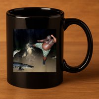 Man Kicking Alligator In Swamp Funny Oddly Specific Meme 11oz C Handle Ceramic Mug
