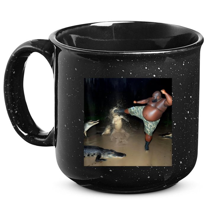 Man Kicking Alligator In Swamp Funny Oddly Specific Meme 15oz Campfire Ceramic Mug