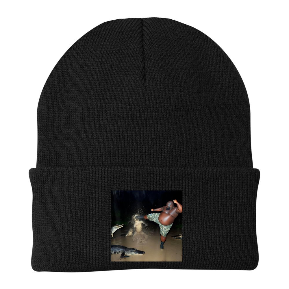 Man Kicking Alligator In Swamp Funny Oddly Specific Meme Beanie