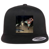 Man Kicking Alligator In Swamp Funny Oddly Specific Meme Flat Bill Trucker Hat