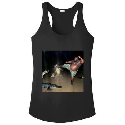 Man Kicking Alligator In Swamp Funny Oddly Specific Meme Ladies PosiCharge Competitor Racerback Tank