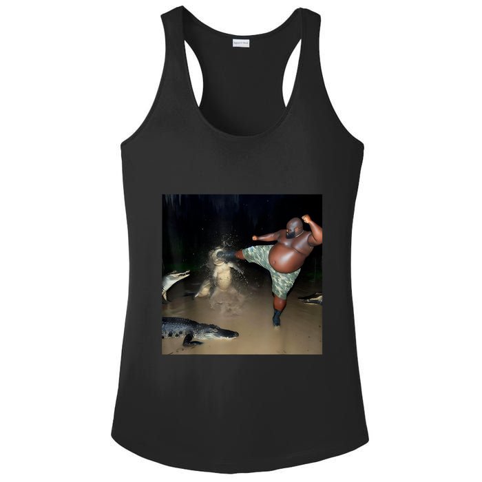 Man Kicking Alligator In Swamp Funny Oddly Specific Meme Ladies PosiCharge Competitor Racerback Tank
