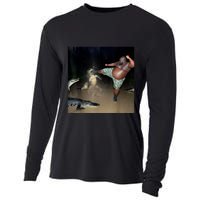 Man Kicking Alligator In Swamp Funny Oddly Specific Meme Cooling Performance Long Sleeve Crew