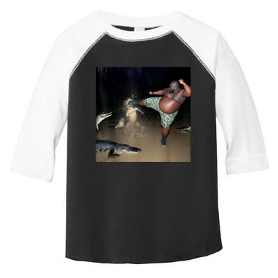 Man Kicking Alligator In Swamp Funny Oddly Specific Meme Toddler Fine Jersey T-Shirt