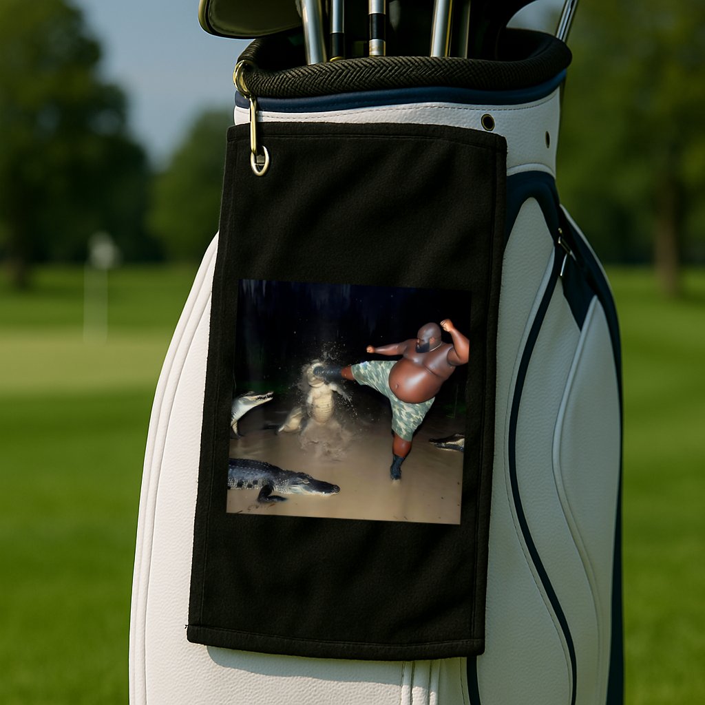 Man Kicking Alligator In Swamp Funny Oddly Specific Meme Golf Towel