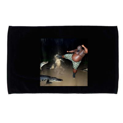 Man Kicking Alligator In Swamp Funny Oddly Specific Meme Microfiber Hand Towel