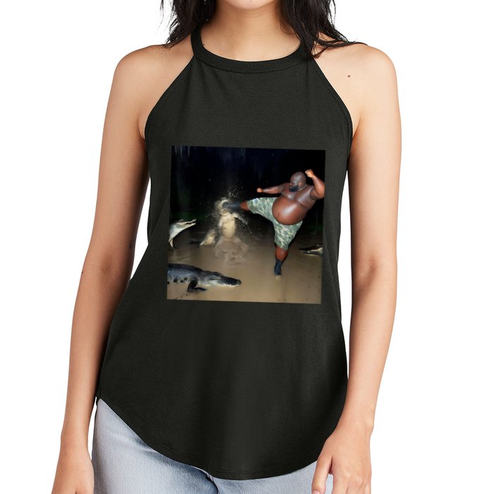 Man Kicking Alligator In Swamp Funny Oddly Specific Meme Women's Perfect Tri Rocker Tank