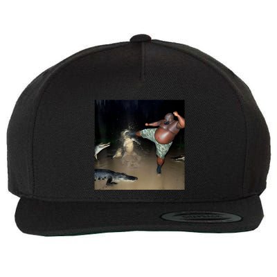 Man Kicking Alligator In Swamp Funny Oddly Specific Meme Wool Snapback Cap