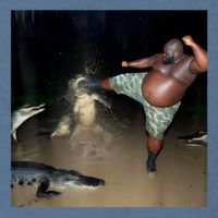 Man Kicking Alligator In Swamp Funny Oddly Specific Meme Garment-Dyed Sweatshirt
