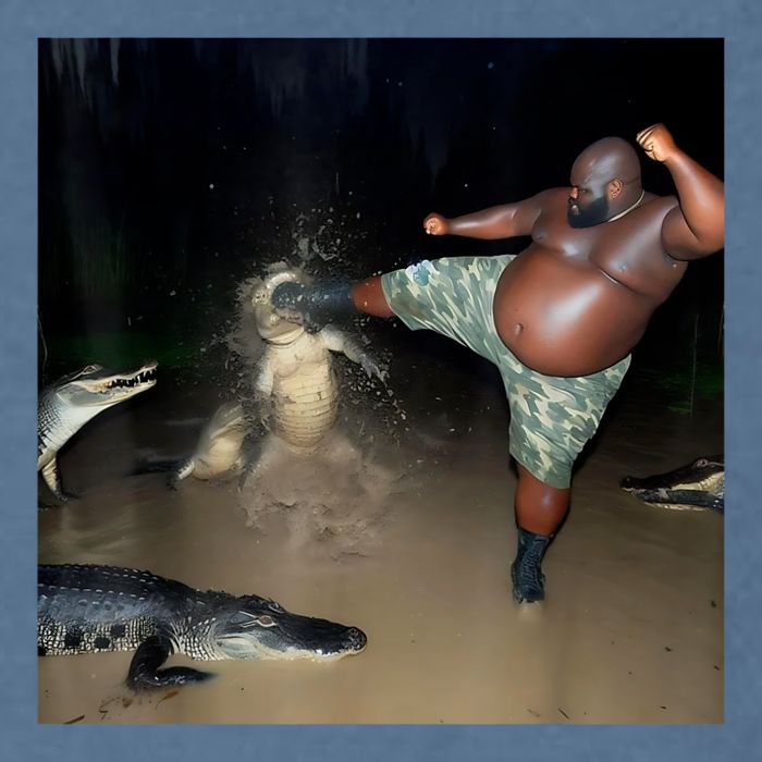 Man Kicking Alligator In Swamp Funny Oddly Specific Meme Garment-Dyed Sweatshirt