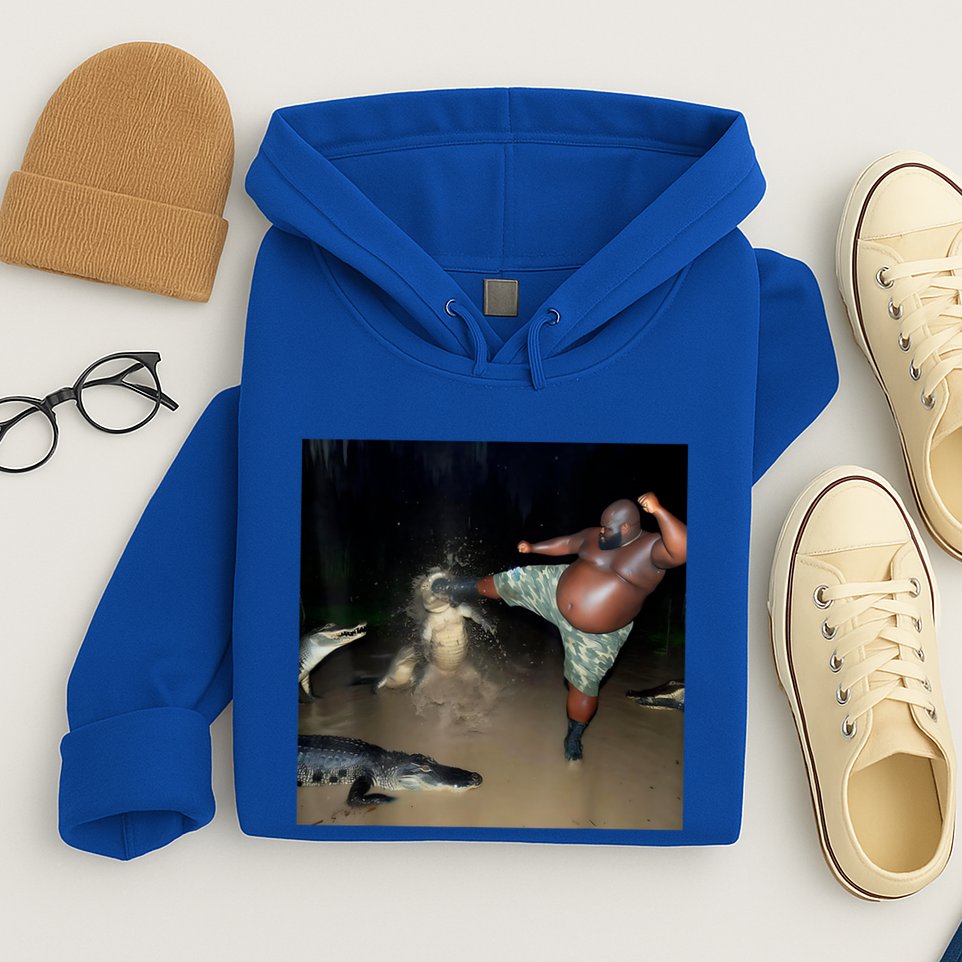 Man Kicking Alligator In Swamp Funny Oddly Specific Meme Hoodie