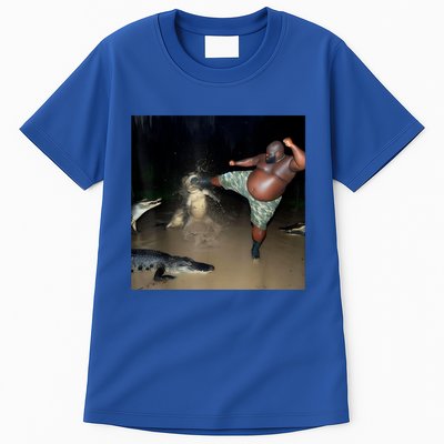 Man Kicking Alligator In Swamp Funny Oddly Specific Meme Tall T-Shirt