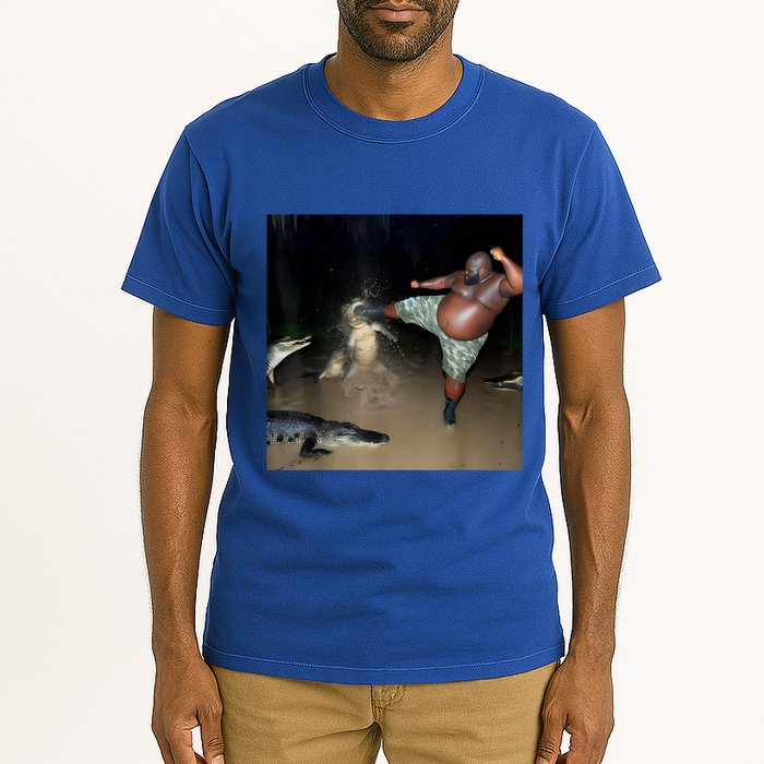 Man Kicking Alligator In Swamp Funny Oddly Specific Meme Tall T-Shirt