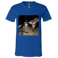 Man Kicking Alligator In Swamp Funny Oddly Specific Meme V-Neck T-Shirt