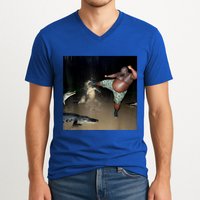 Man Kicking Alligator In Swamp Funny Oddly Specific Meme V-Neck T-Shirt