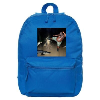 Man Kicking Alligator In Swamp Funny Oddly Specific Meme 16 in Basic Backpack
