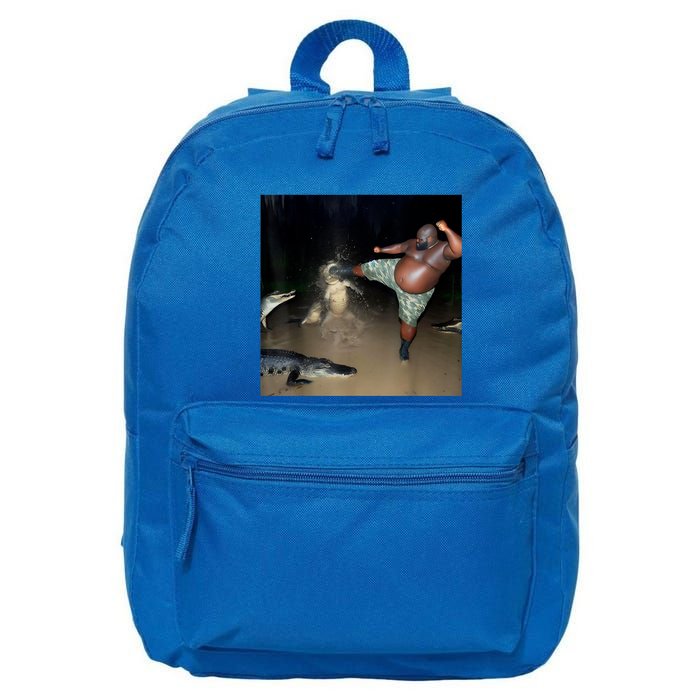 Man Kicking Alligator In Swamp Funny Oddly Specific Meme 16 in Basic Backpack