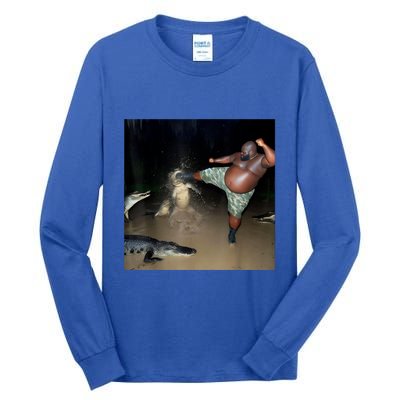 Man Kicking Alligator In Swamp Funny Oddly Specific Meme Tall Long Sleeve T-Shirt