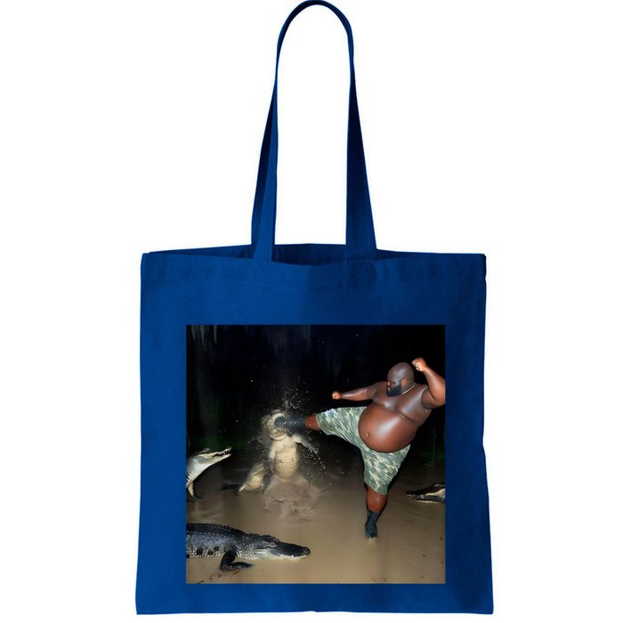 Man Kicking Alligator In Swamp Funny Oddly Specific Meme Bag