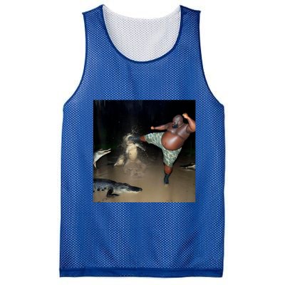Man Kicking Alligator In Swamp Funny Oddly Specific Meme Mesh Reversible Basketball Jersey Tank