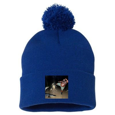 Man Kicking Alligator In Swamp Funny Oddly Specific Meme Pom Pom 12in Knit Beanie