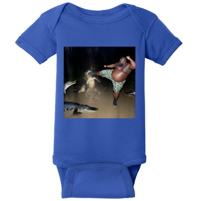 Man Kicking Alligator In Swamp Funny Oddly Specific Meme Baby Bodysuit