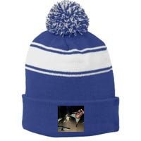 Man Kicking Alligator In Swamp Funny Oddly Specific Meme Stripe Pom Pom Beanie