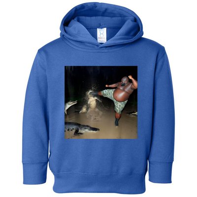 Man Kicking Alligator In Swamp Funny Oddly Specific Meme Toddler Hoodie