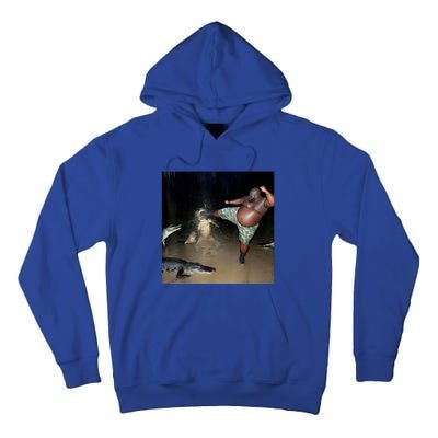 Man Kicking Alligator In Swamp Funny Oddly Specific Meme Tall Hoodie