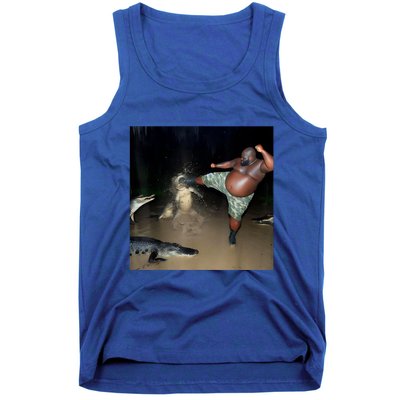 Man Kicking Alligator In Swamp Funny Oddly Specific Meme Tank Top