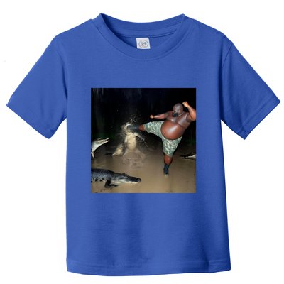 Man Kicking Alligator In Swamp Funny Oddly Specific Meme Toddler T-Shirt