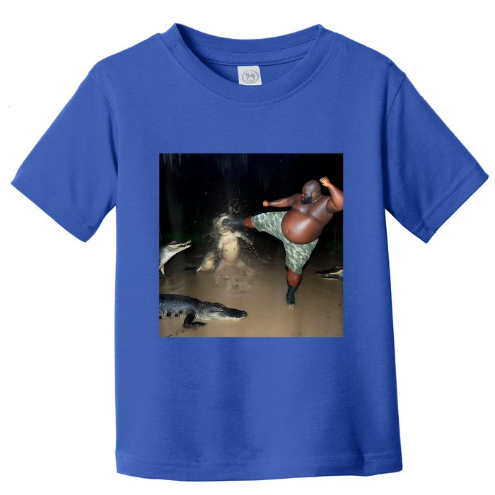 Man Kicking Alligator In Swamp Funny Oddly Specific Meme Toddler T-Shirt