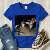 Man Kicking Alligator In Swamp Funny Oddly Specific Meme Womens T-Shirt