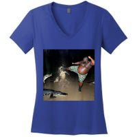 Man Kicking Alligator In Swamp Funny Oddly Specific Meme Women's V-Neck T-Shirt
