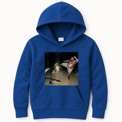 Man Kicking Alligator In Swamp Funny Oddly Specific Meme Kids Hoodie
