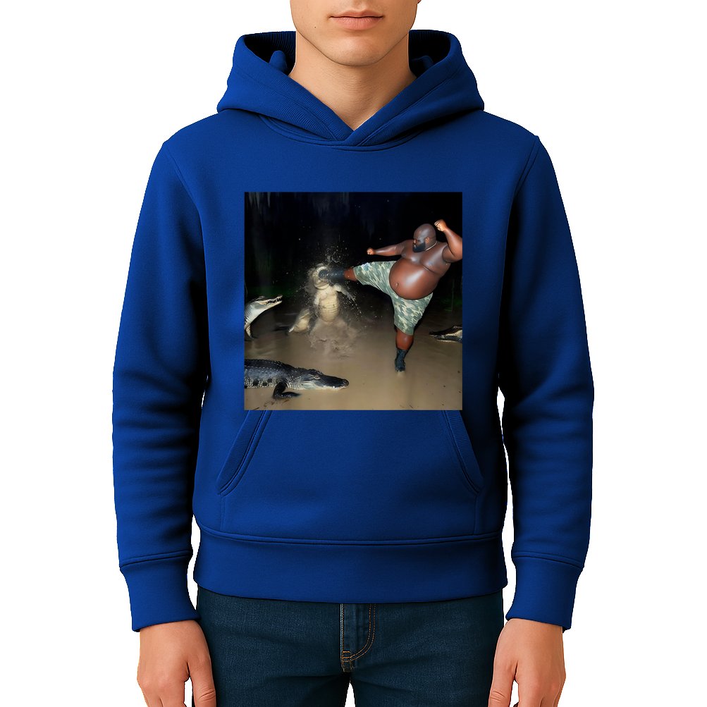Man Kicking Alligator In Swamp Funny Oddly Specific Meme Kids Hoodie