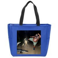 Man Kicking Alligator In Swamp Funny Oddly Specific Meme Zip Tote Bag