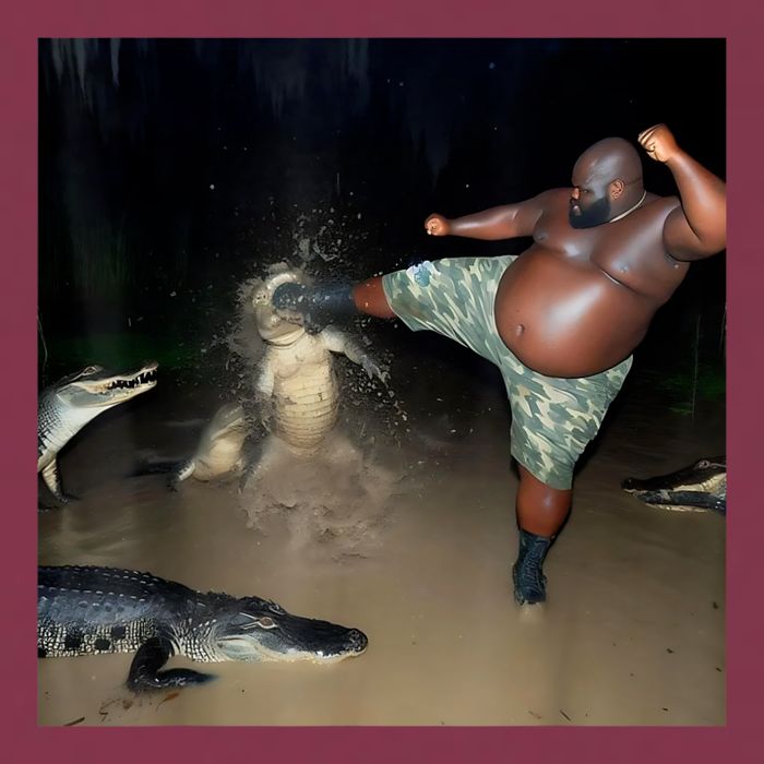 Man Kicking Alligator In Swamp Funny Oddly Specific Meme 16oz Travel Tumbler