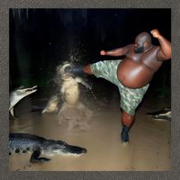 Man Kicking Alligator In Swamp Funny Oddly Specific Meme Cotton Canvas Backpack