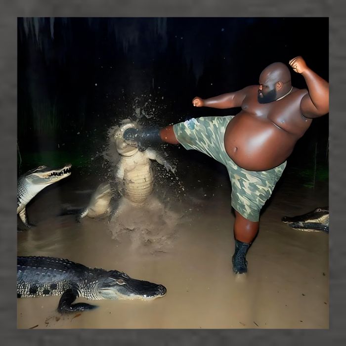 Man Kicking Alligator In Swamp Funny Oddly Specific Meme Vector Backpack