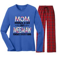 Mom Knows A Lot But Meemaw Knows Everything Mothers Day Cool Gift Women's Long Sleeve Flannel Pajama Set 