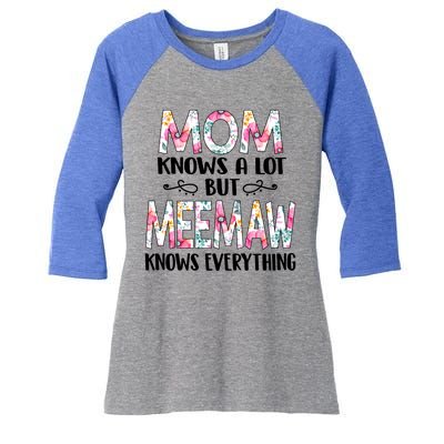 Mom Knows A Lot But Meemaw Knows Everything Mothers Day Cool Gift Women's Tri-Blend 3/4-Sleeve Raglan Shirt